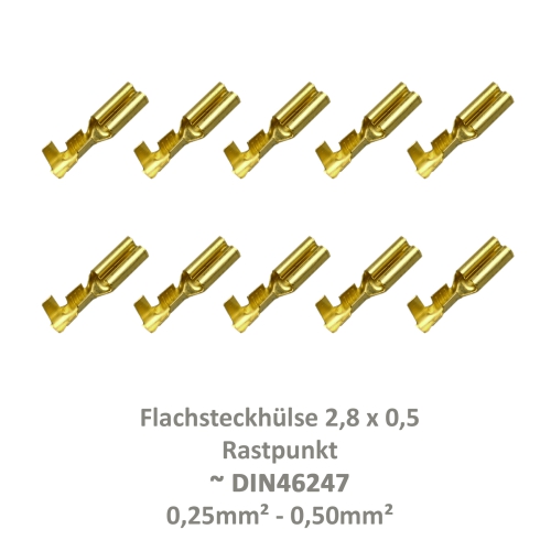 10 Flachsteckhülse 2,8x0,5 Kabelschuh unisoliert 0,25²-0,50² Rastpunkt Fahrrad