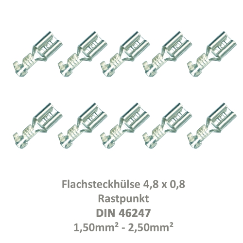 10 Flachsteckhülse 4,8x0,8 Kabelschuh unisoliert 1,50² - 2,50²  Rastpunkt DIN 46247