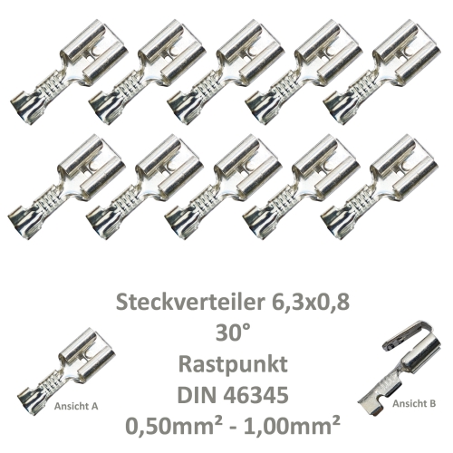 10 Steckverteiler Abzweiger Flachsteckhülse Flachstecker 6,3x0,8  0,5² DIN 46345