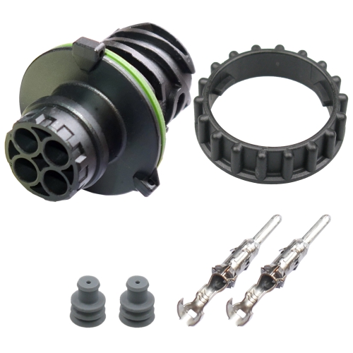 Rundstecker Set Stift 2 polig AMP DIN 72585 Rundsteckverbinder m. Ring IP67 KFZ