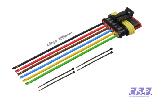 Superseal 6-polig konfektioniertes Buchsengehäuse, 1500mm, Leitung FLRY 2,50mm², Kabelbinder