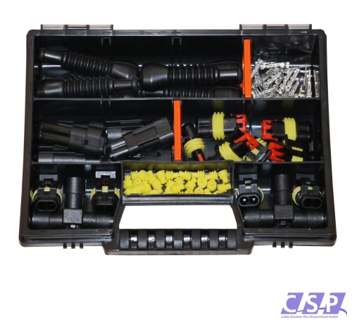 Superseal Set Sortimentskoffer 2-polig m. T-Verteiler, Stift- u. Buchsengehäuse, 0,75²-1,50²