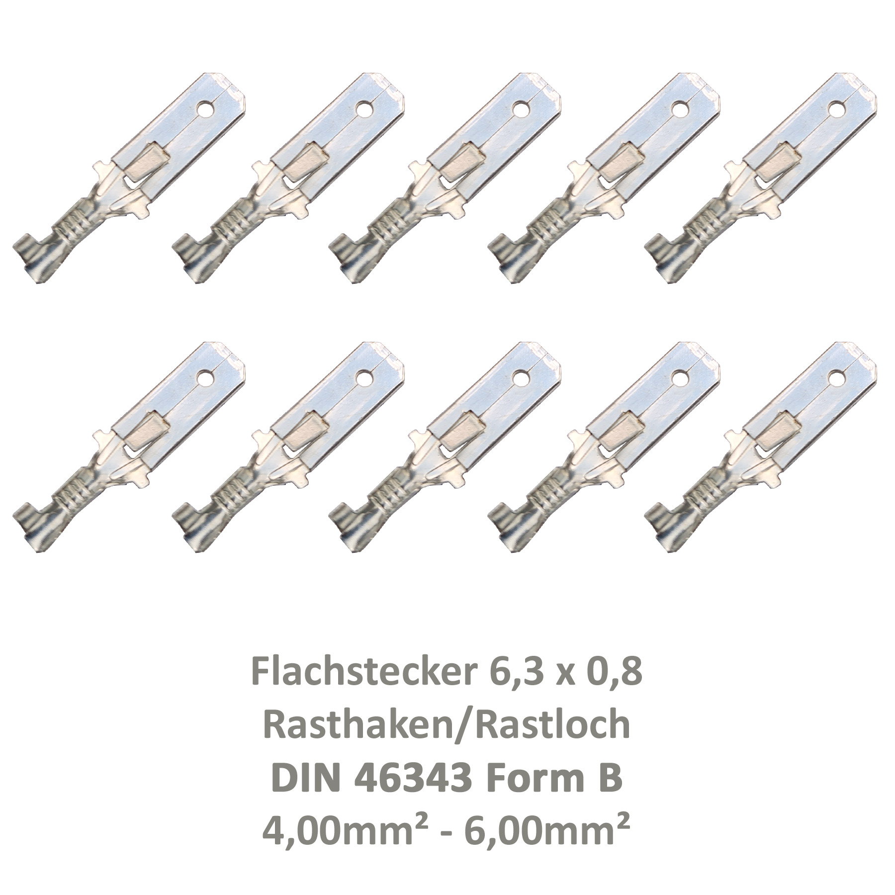 Autoelektrik24 - Flachstecker, Kabelschuh, Stift, DIN 46343, 6,3, 6,3x0,8,  6,3 x 0,8, Crimp, 14-0689, Kontakt, Rasthaken, Rastloch, Rastzunge,  Kabelstecker, Pin