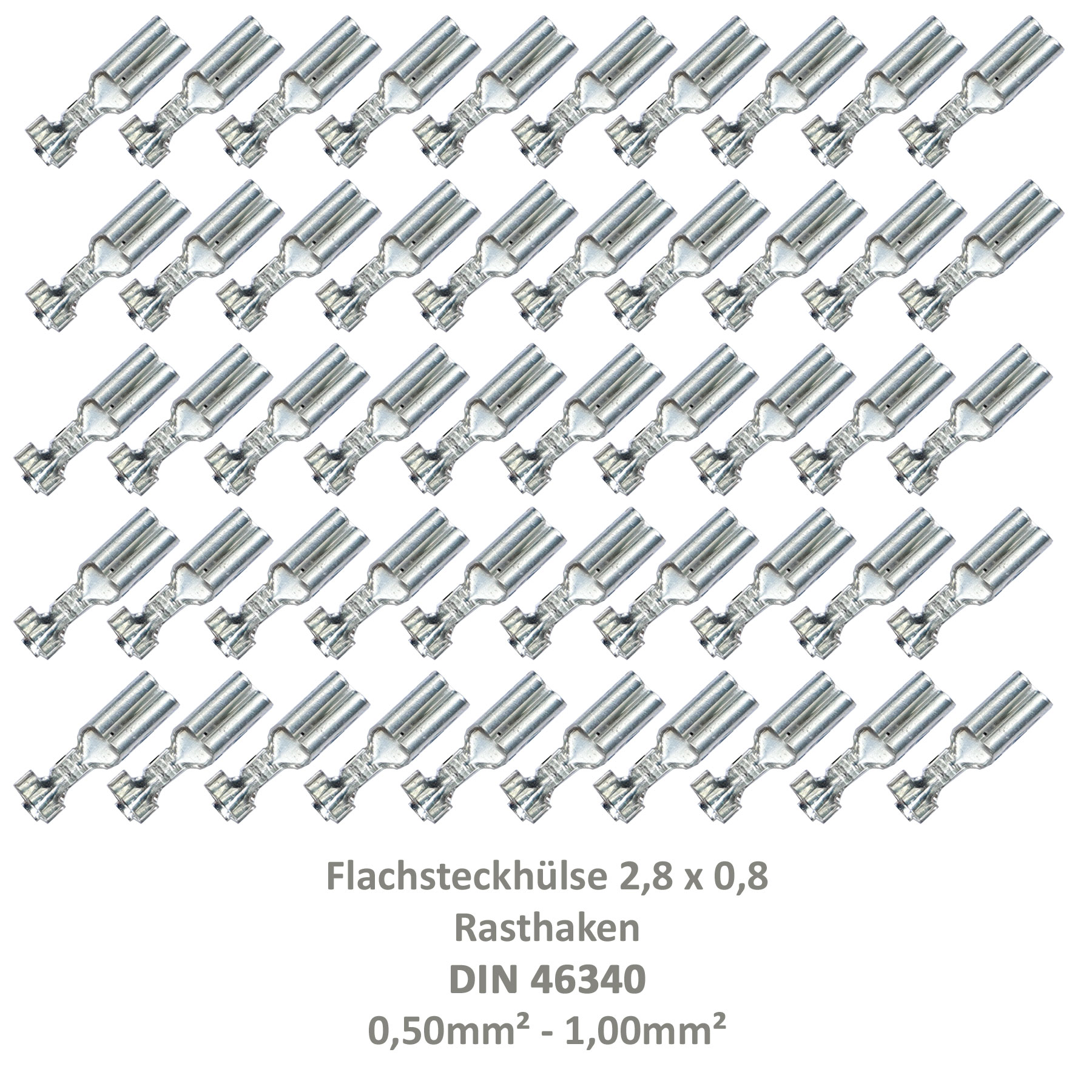50 Flachsteckhülse 6,3x0,8 Kabelschuh unisoliert 4,00²-6,00² DIN 46340 Rasthaken