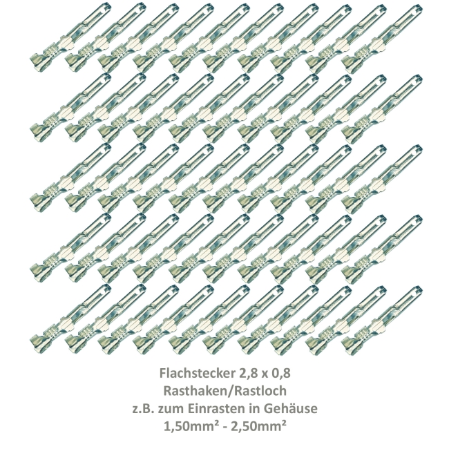 Autoelektrik24 - Flachstecker, Kabelschuh, DIN 46343, Stift, 2,8, 2,8x0,8, 2,8x0,5,  2,8 x 0,8, 2,8 x 0,5, Crimp, 14-0700, Kontakt, Rastloch, Rasthaken,  Rastpunkt, Rastzunge, Kabelstecker, Pin