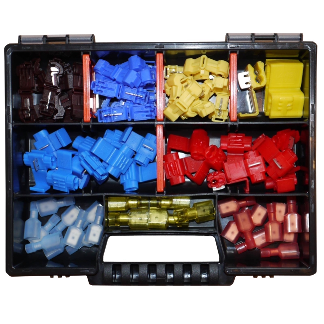Set Abzweigklemmen (Stromdiebe) mit voll isolierten Flachsteckern und Crimpzange