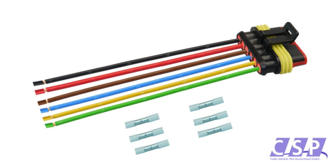 Superseal 6-polig konfektioniertes Buchsengehäuse, 250mm, Leitung FLRY 2,50mm², Schrumpfverbinder