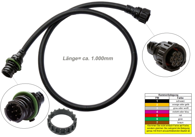 Verlängerung Rückleuchte, Rücklicht, 1000mm Stecker 7-pol  DIN passt zu MAN Mercedes Volvo Renault